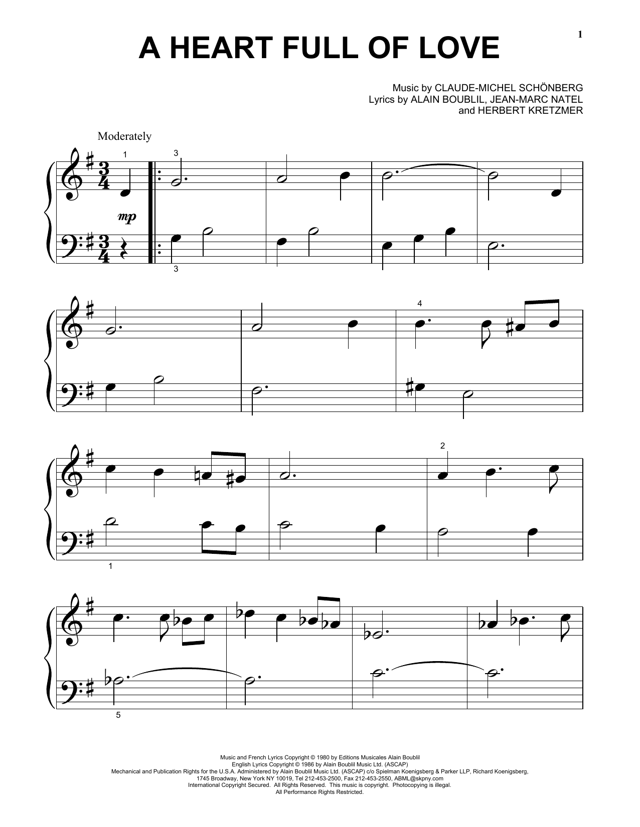 Produktgalerie: Seite 1 von 1 A Heart Full Of Love, Claude-Michel Schonberg, Klavier