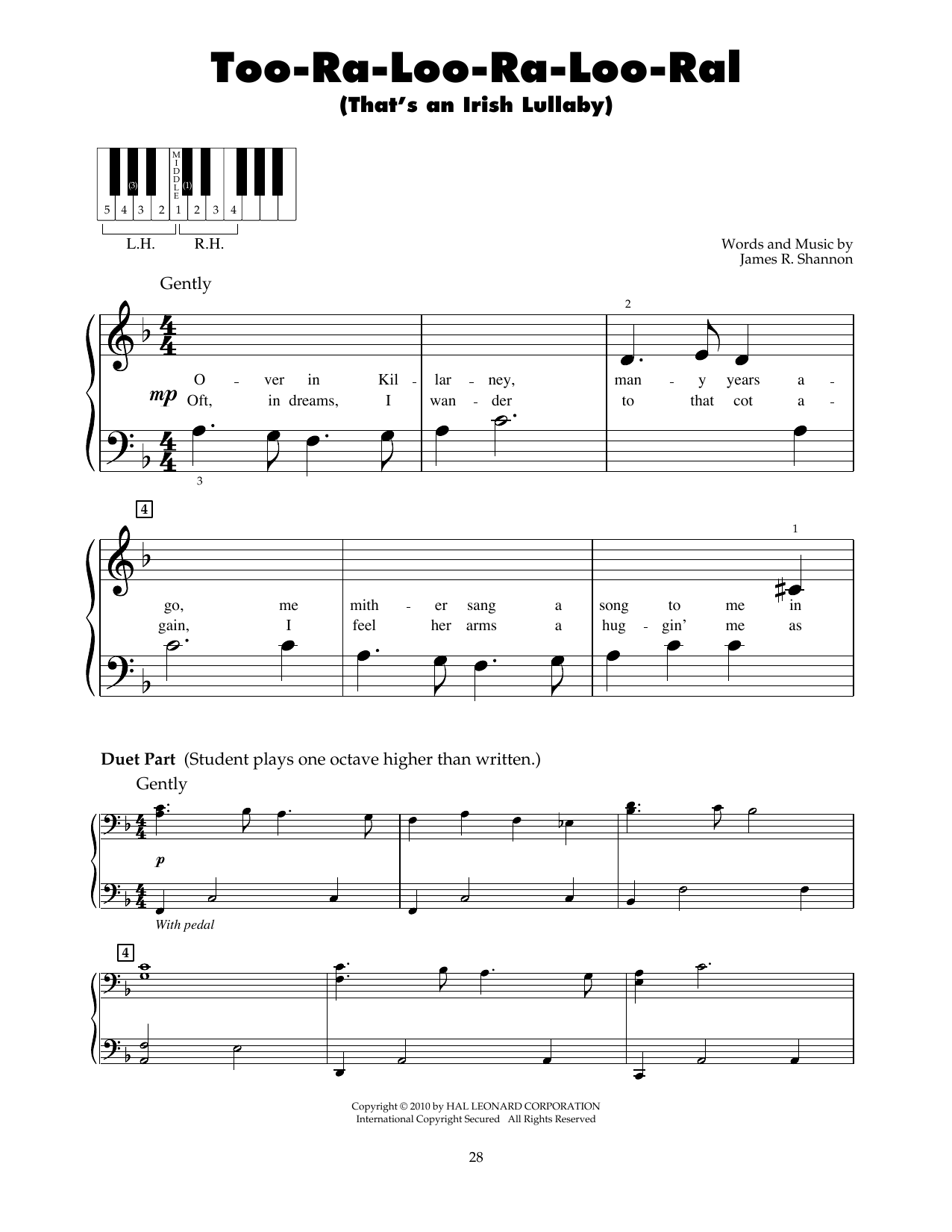 Produktgalerie: Seite 1 von 1 Too-Ra-Loo-Ra-Loo-Ral (That's An Irish Lullaby), James R. Shannon, Klavier