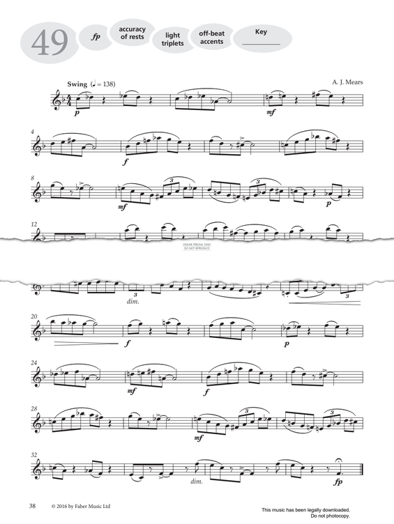 Product gallery: Page 1 of 1 Study No.49 'Swing' (from 'More Graded Studies For Saxophone Book One'), AJ Mears