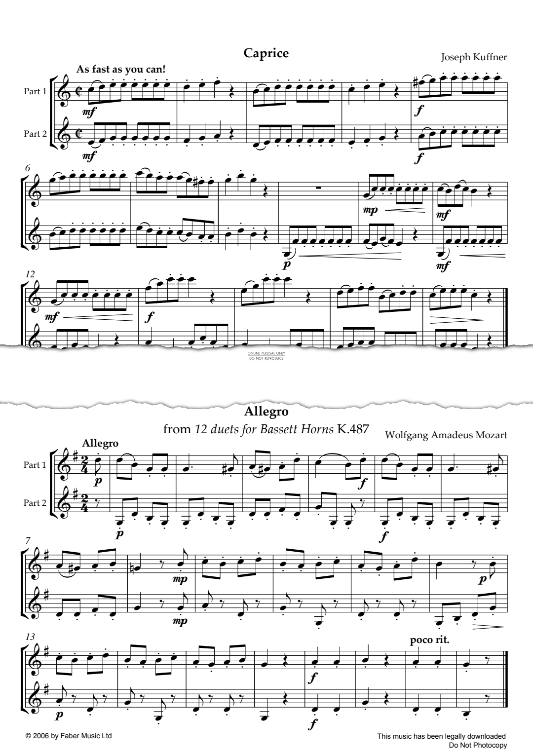 Product gallery: Page 1 of 1 Caprice/Allegro (from 12 Duets for Bassett Horns K.487), Joseph Küffner