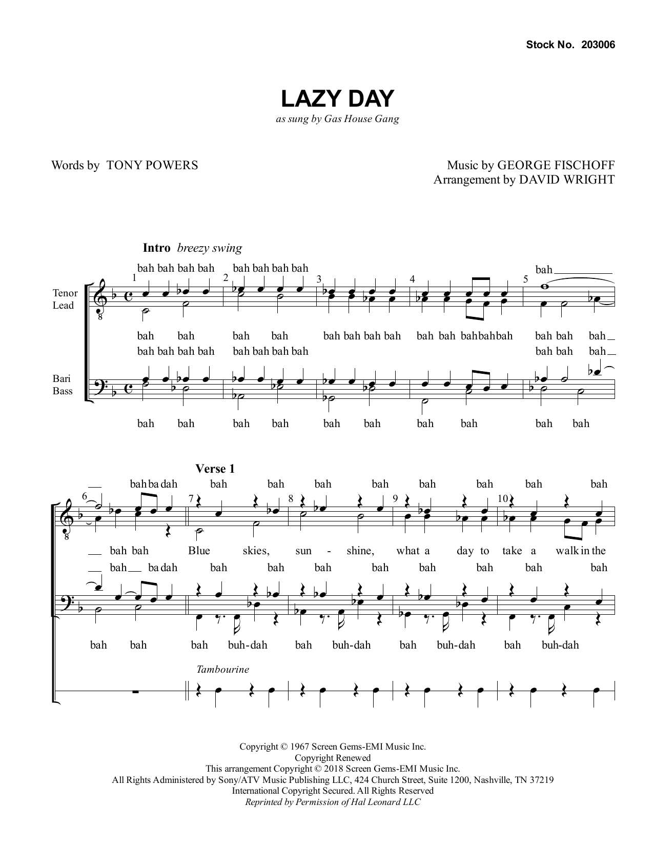Product picture to: Lazy Day (arr. David Wright)