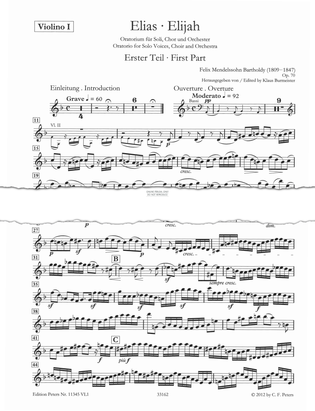 Product picture to: Elijah, Op. 70 (Violin I)