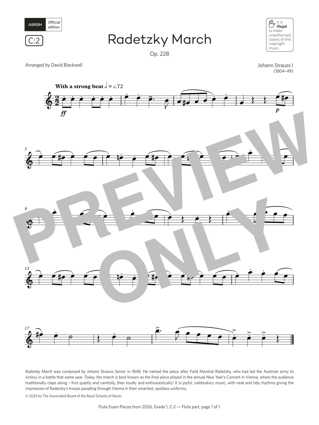 Product gallery: Page 1 of 1 Radetzky March (Grade 1, list C2, from the ABRSM Flute Syllabus from 2026), Johann Strauss I