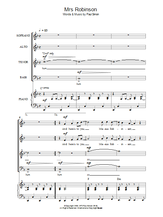 Produktgalerie: Seite 1 von 1 Mrs. Robinson (arr. Jeremy Birchall), Simon & Garfunkel, Chor