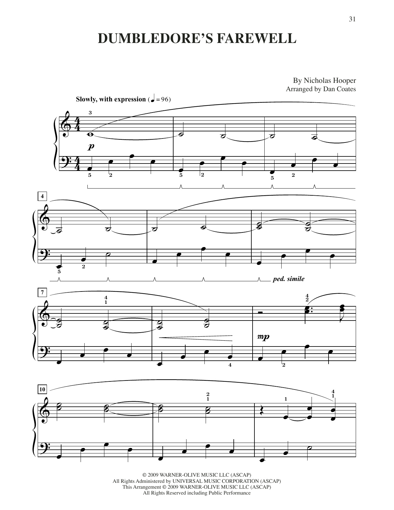 Product picture to: Dumbledore's Farewell (from Harry Potter) (arr. Dan Coates)