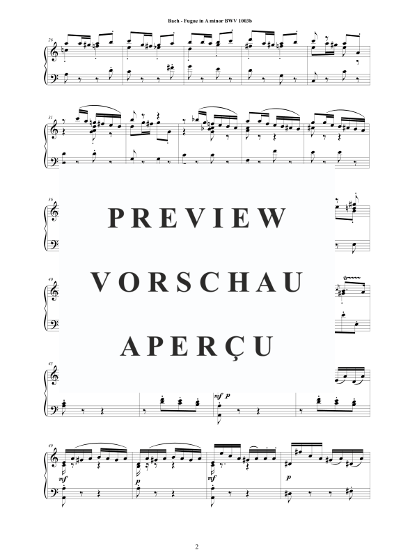 Produktgalerie: Seite 3 von 11 Fuge in A-Moll BWV 1003b - Piano Version, , Klavier Solo