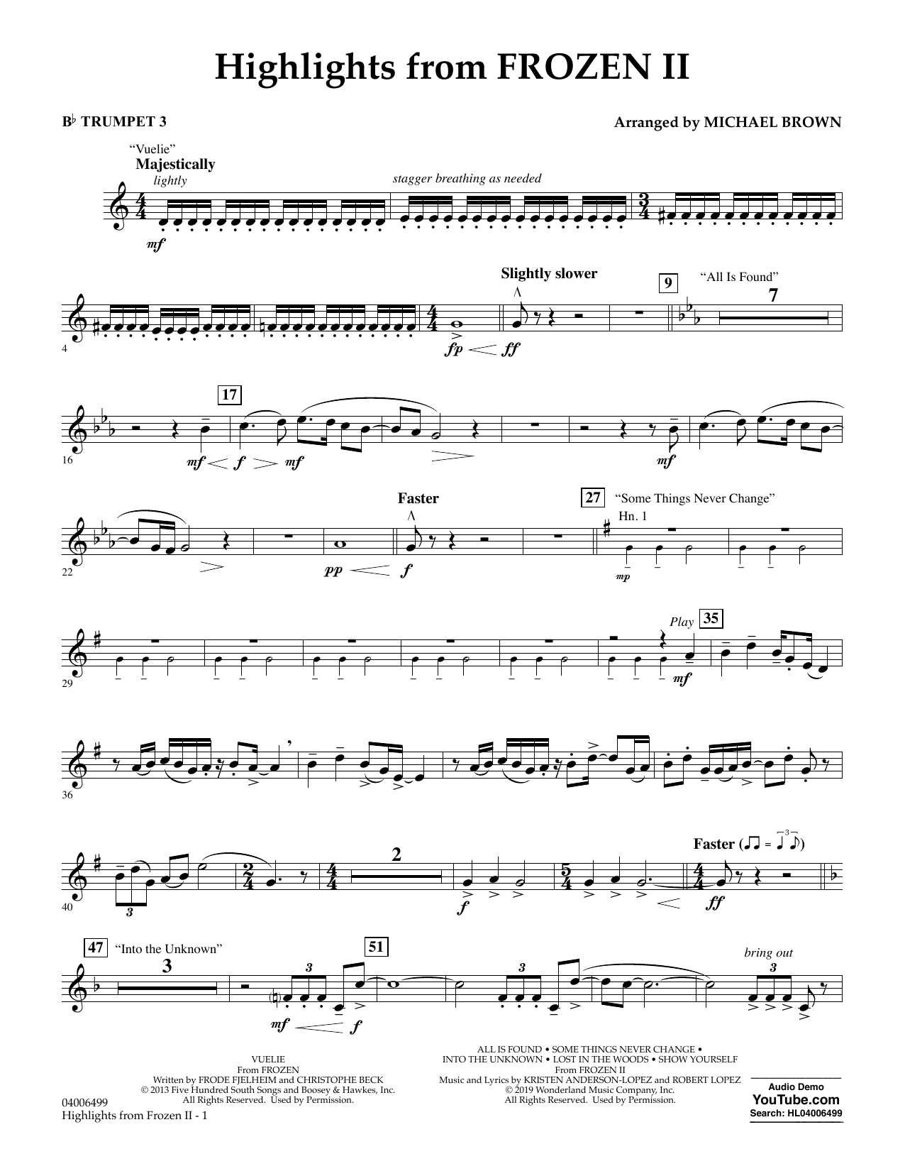 Produktbild zu: Highlights from Disney's Frozen 2 (arr. Michael Brown) - Bb Trumpet 3