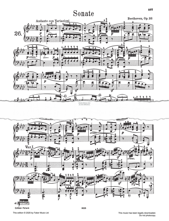 Produktgalerie: Seite 1 von 1 Sonata in A flat major Op. 26 No. 12, Ludwig van Beethoven, Klavier