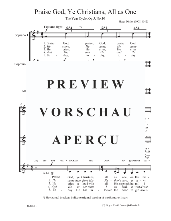 gallery: Praise God, Ye Christians, All as One (The Year Cycle, Op. 5 No. 10), , (Frauenchor SSA)