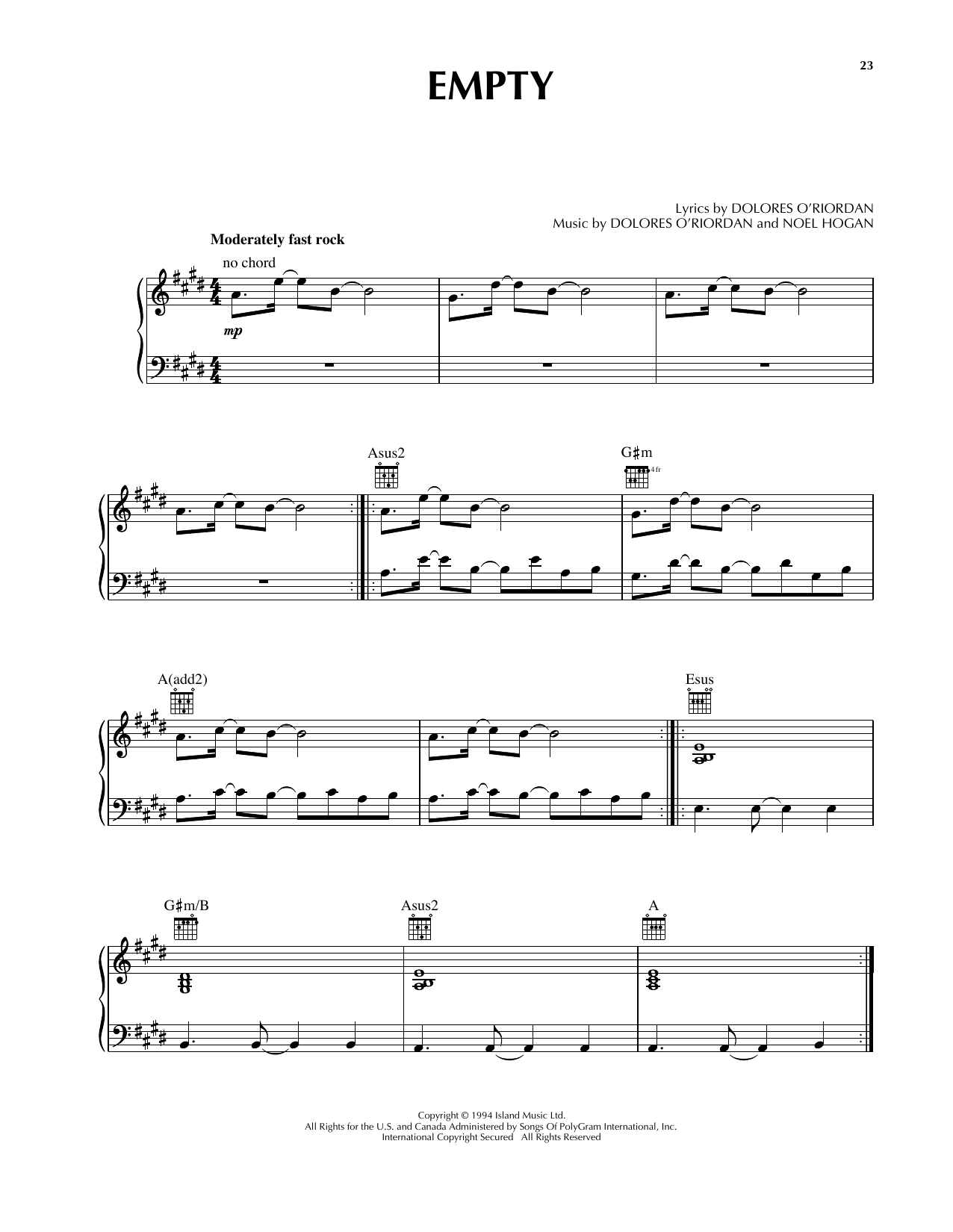 Produktgalerie: Seite 1 von 1 Empty, The Cranberries, Gesang, Gitarre, Klavier