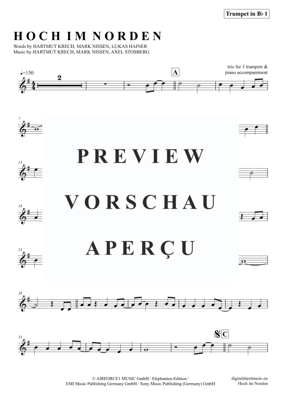 Produktgalerie: Seite 8 von 11 Hoch im Norden, Santiano, (Trompeten Trio + Klavier)