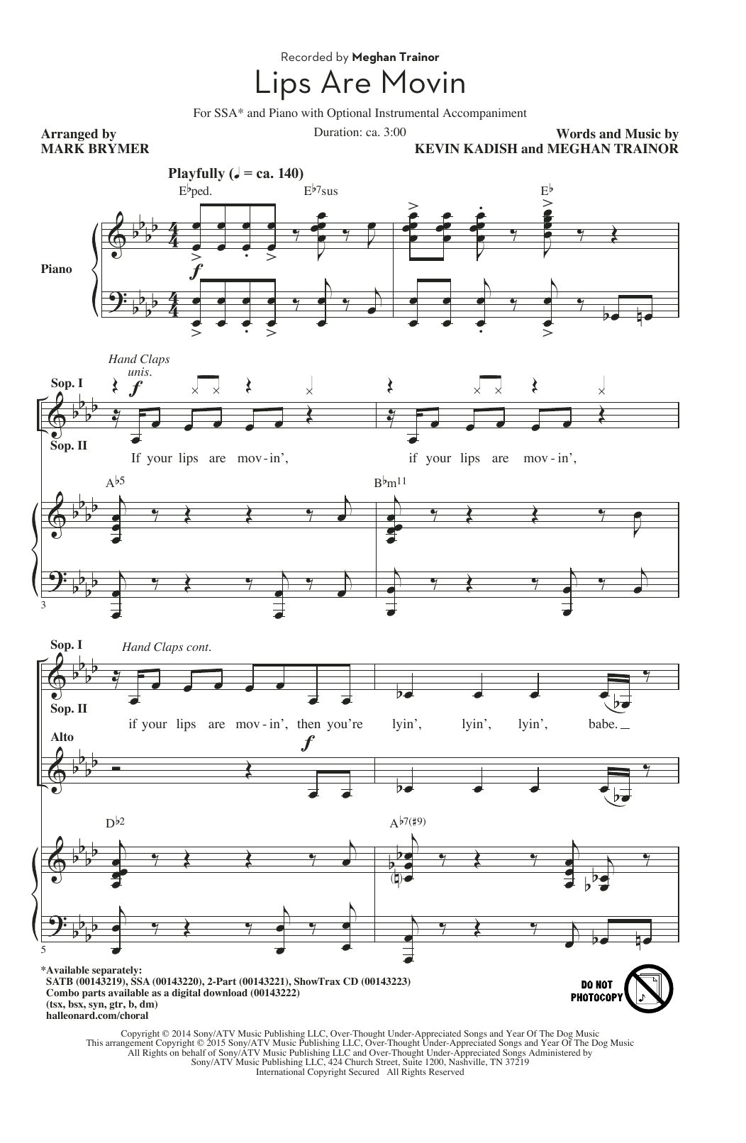 Product gallery: Page 1 of 1 Lips Are Movin (arr. Mark Brymer), Meghan Trainor