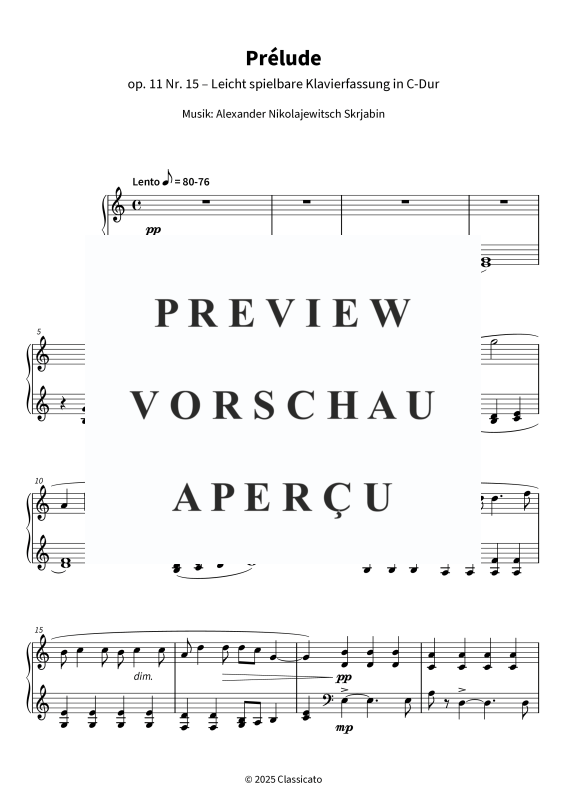 Produktgalerie: Seite 1 von 6 Prélude - op. 11 Nr. 15 - Leicht spielbare Klavierfassung in C-Dur, , Klavier Solo