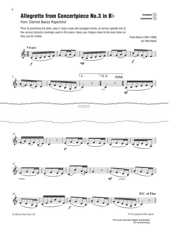 Produktgalerie: Seite 1 von 1 Allegretto (from 'Concertpiece No.3 In Bb'), Franz Danzi, Klarinette, Klavier