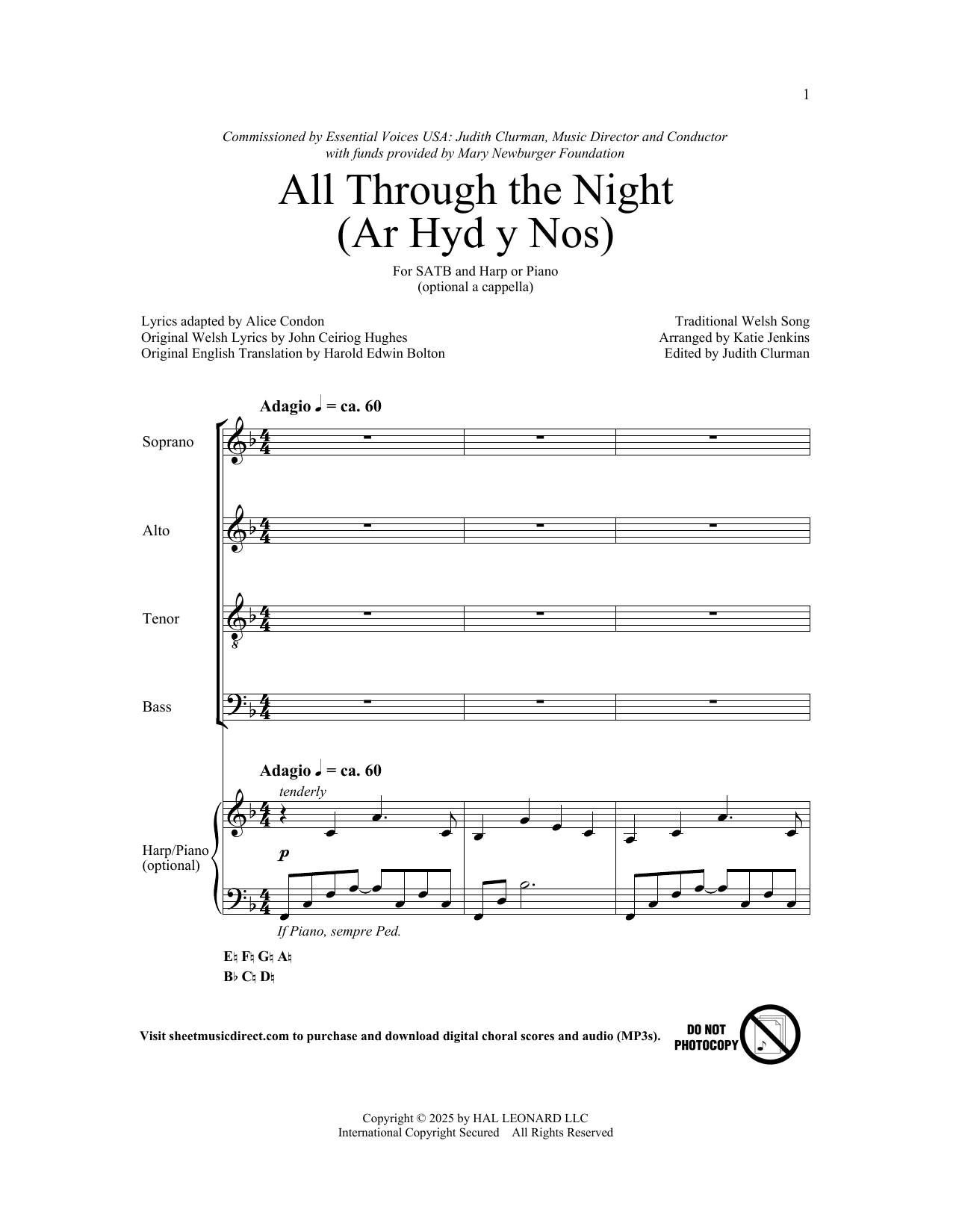 Produktbild zu: All Through The Night (Ar Hyd A Nos) (arr. Katie Jenkins)