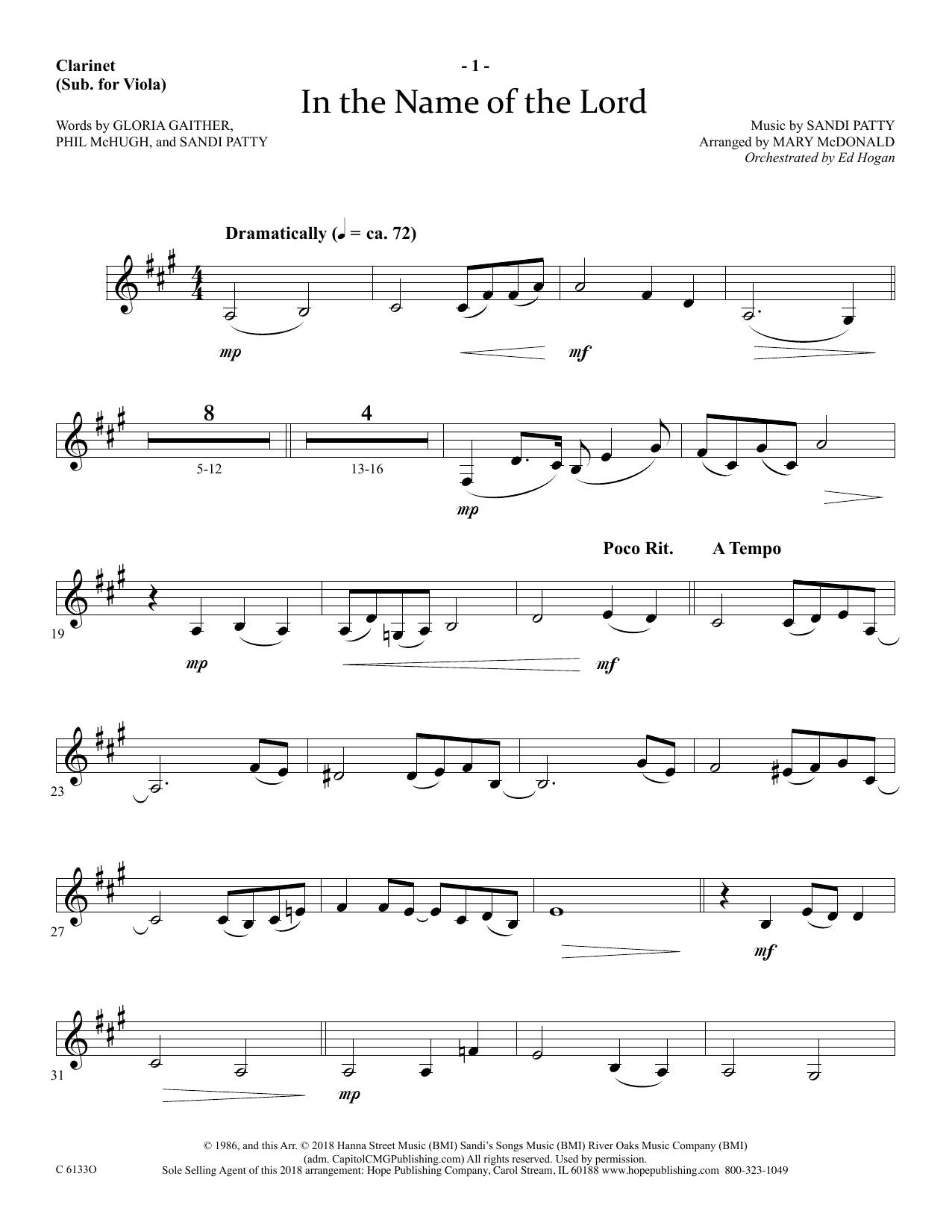 Product picture to: In The Name Of The Lord - Clarinet (sub Viola)