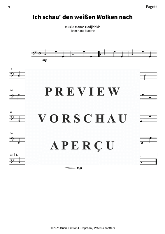 Product gallery: Page 11 of 11 Ich schau´ den weißen Wolken nach, Nana Mouskouri, (Woodwind Quartet)