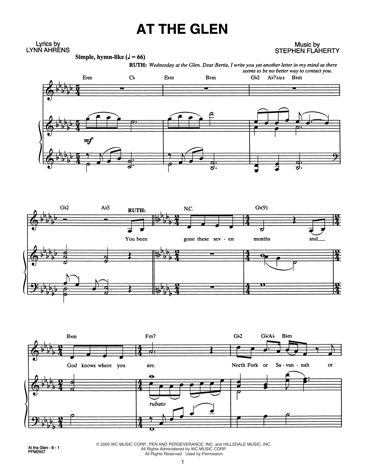 Produktbild zu: At The Glen (from Dessa Rose: A New Musical)