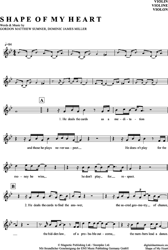 Product gallery: Page 1 of 4 Shape Of My Heart , Sting, (violin)