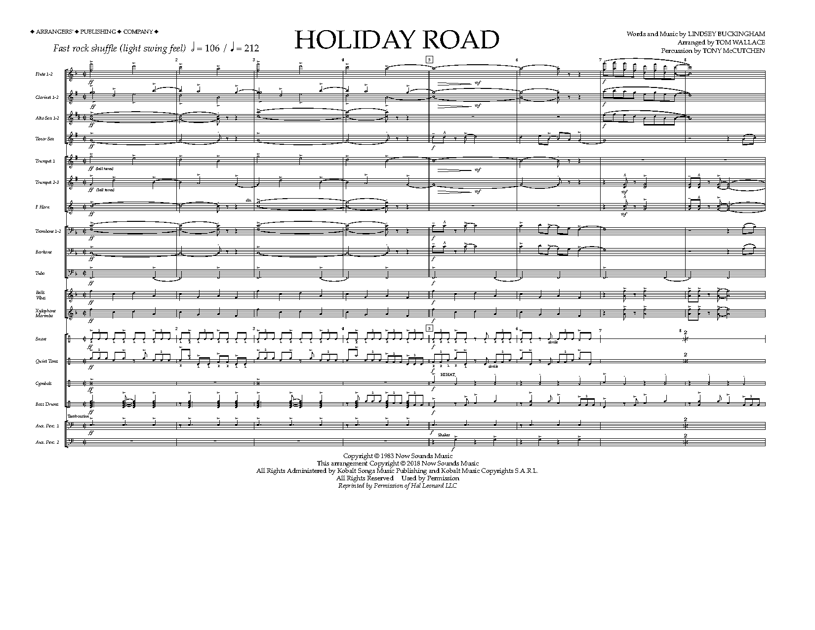 Product gallery: Page 1 of 1 Holiday Road (from National Lampoon's Vacation) (arr. Tom Wallace) - Full Score, Lindsey Buckingham