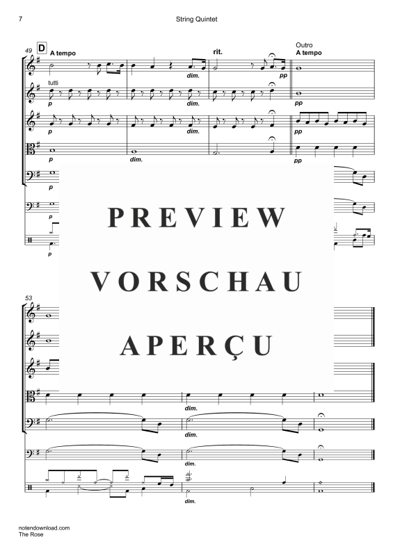 Produktgalerie: Seite 10 von 11 The Rose, Midler, Bette, Streicher Quintett/Ensemble/Band/Chor E-Bass & Drum Set opt.