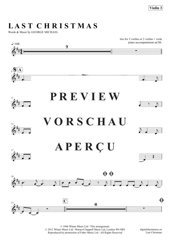 Produktgalerie: Seite 13 von 21 Last Christmas , Wham, (Violinen Trio + Klavier)