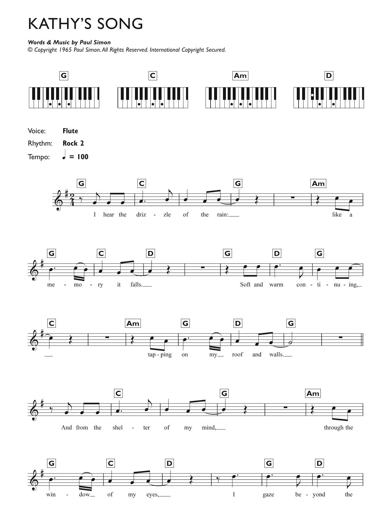 Produktgalerie: Seite 1 von 1 Kathy's Song, Simon & Garfunkel, Klavier