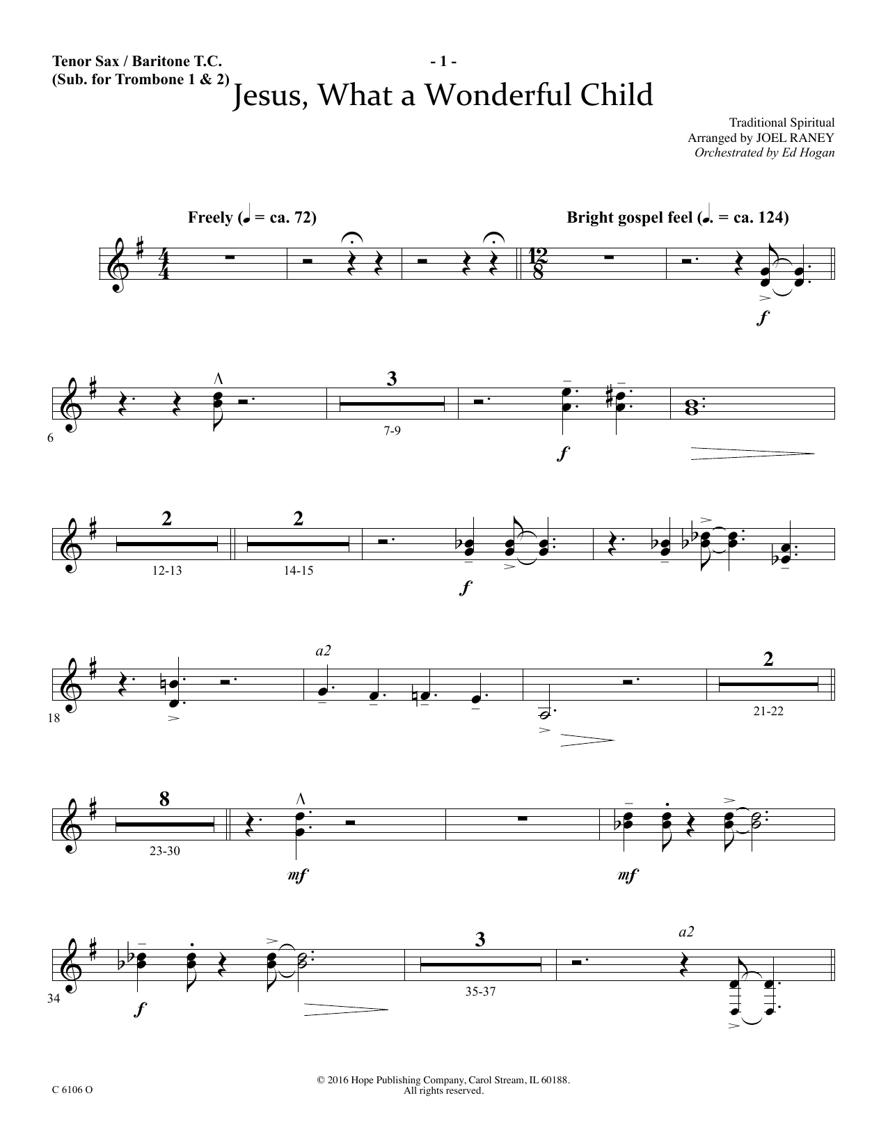 Product picture to: Jesus, What a Wonderful Child - Tenor Sax/Baritone TC