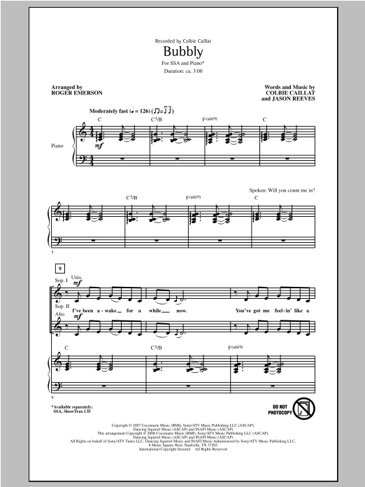 Produktgalerie: Seite 1 von 1 Bubbly (arr. Roger Emerson), Colbie Caillat, Chor
