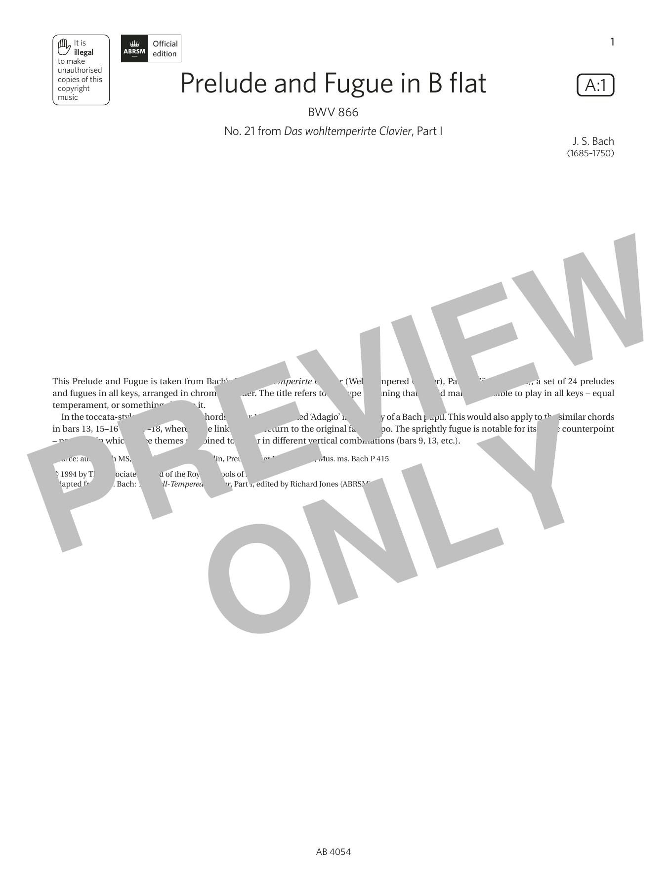 Product picture to: Prelude and Fugue in B flat (Grade 8, list A1, from the ABRSM Piano Syllabus 2023 & 2024)