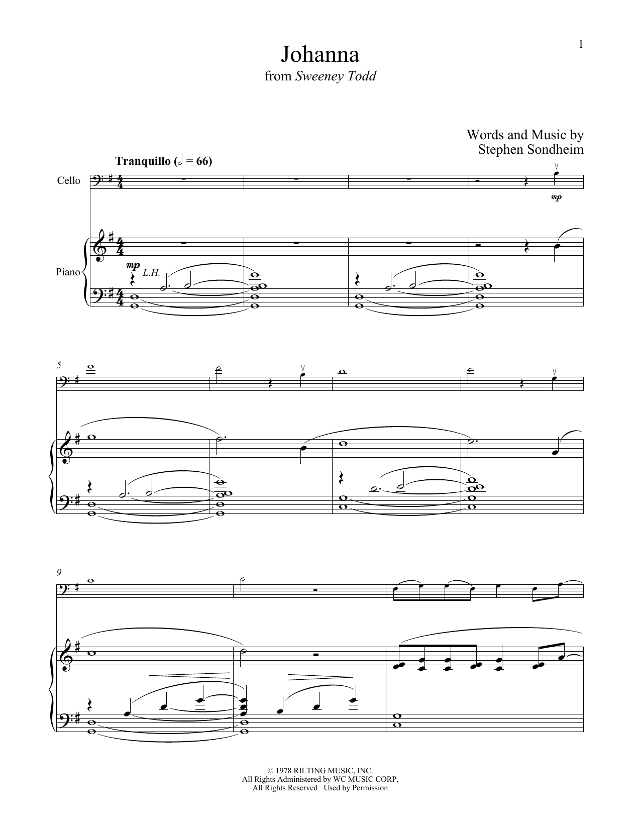 Produktgalerie: Seite 1 von 1 Johanna (from Sweeney Todd), Stephen Sondheim, Klavier, Violoncello