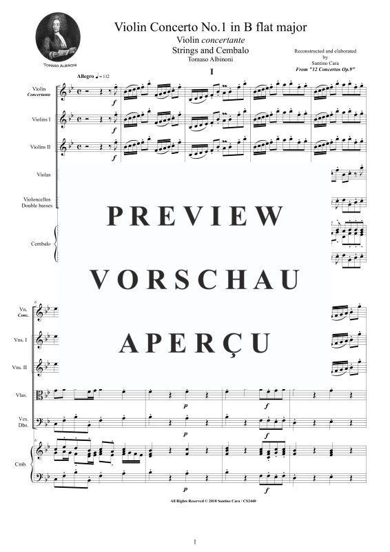 Produktgalerie: Seite 2 von 11 Concerto No.1 in B-Dur Op.9, , Violine concertante, Streicher Ensemble und Cembalo BC