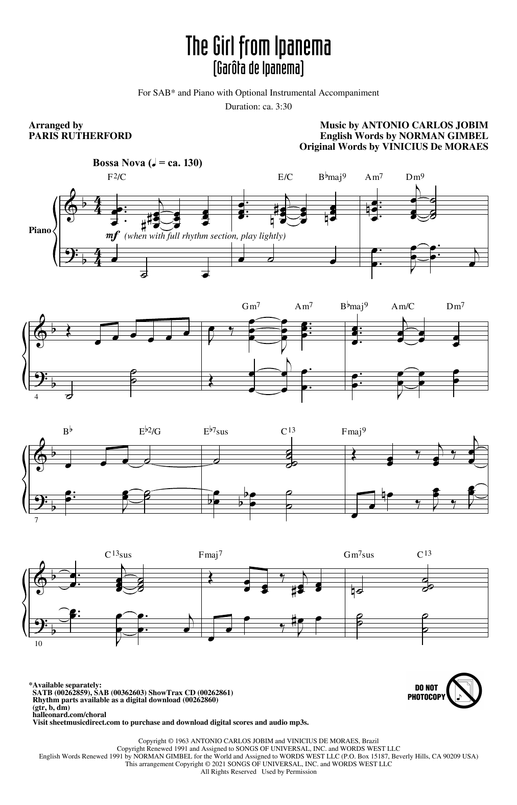 Product gallery: Page 1 of 1 The Girl from Ipanema (Garôta de Ipanema) (arr. Paris Rutherford), Antonio Carlos Jobim