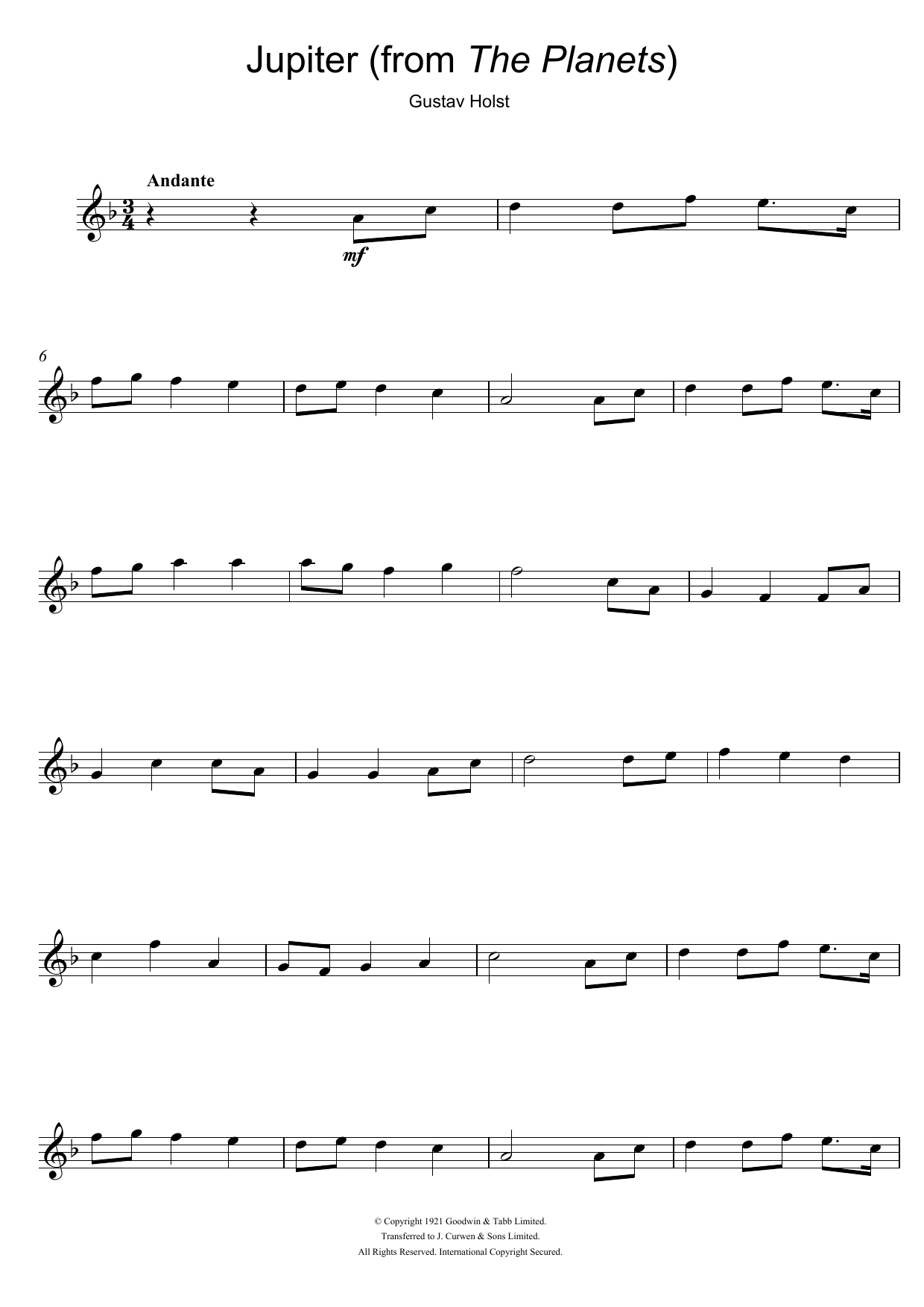 Product gallery: Page 1 of 1 Jupiter (from The Planets Op. 32), Gustav Holst