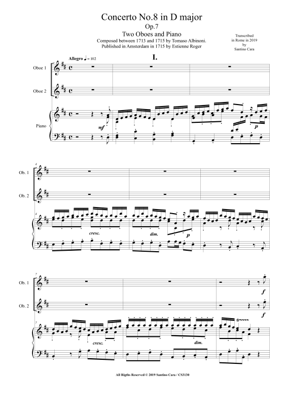 Product picture to: Oboe Concerto No.8 in D-Dur Op.7Tomaso Albinoni