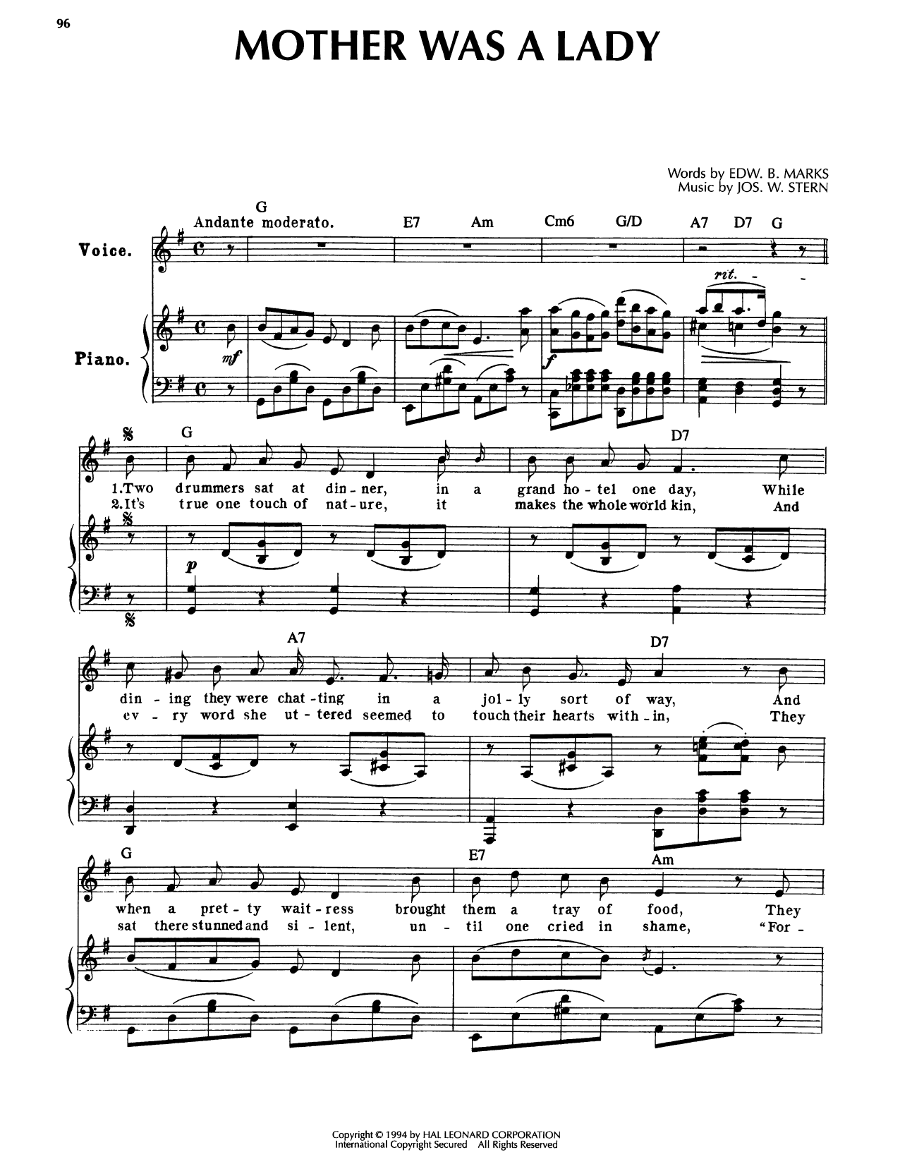 Produktgalerie: Seite 1 von 1 Mother Was A Lady, Joseph W. Stern, Gesang, Gitarre, Klavier