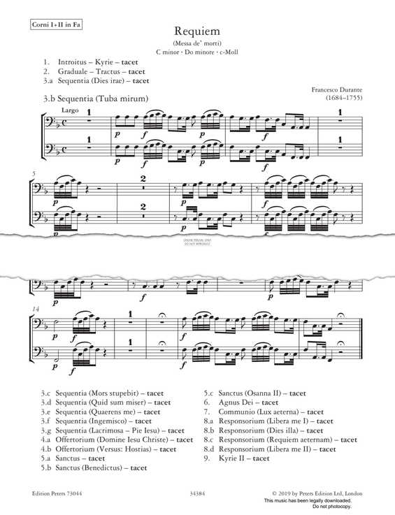 Produktgalerie: Seite 1 von 1 Requiem (Messa de' morti), Francesco Durante, Horn