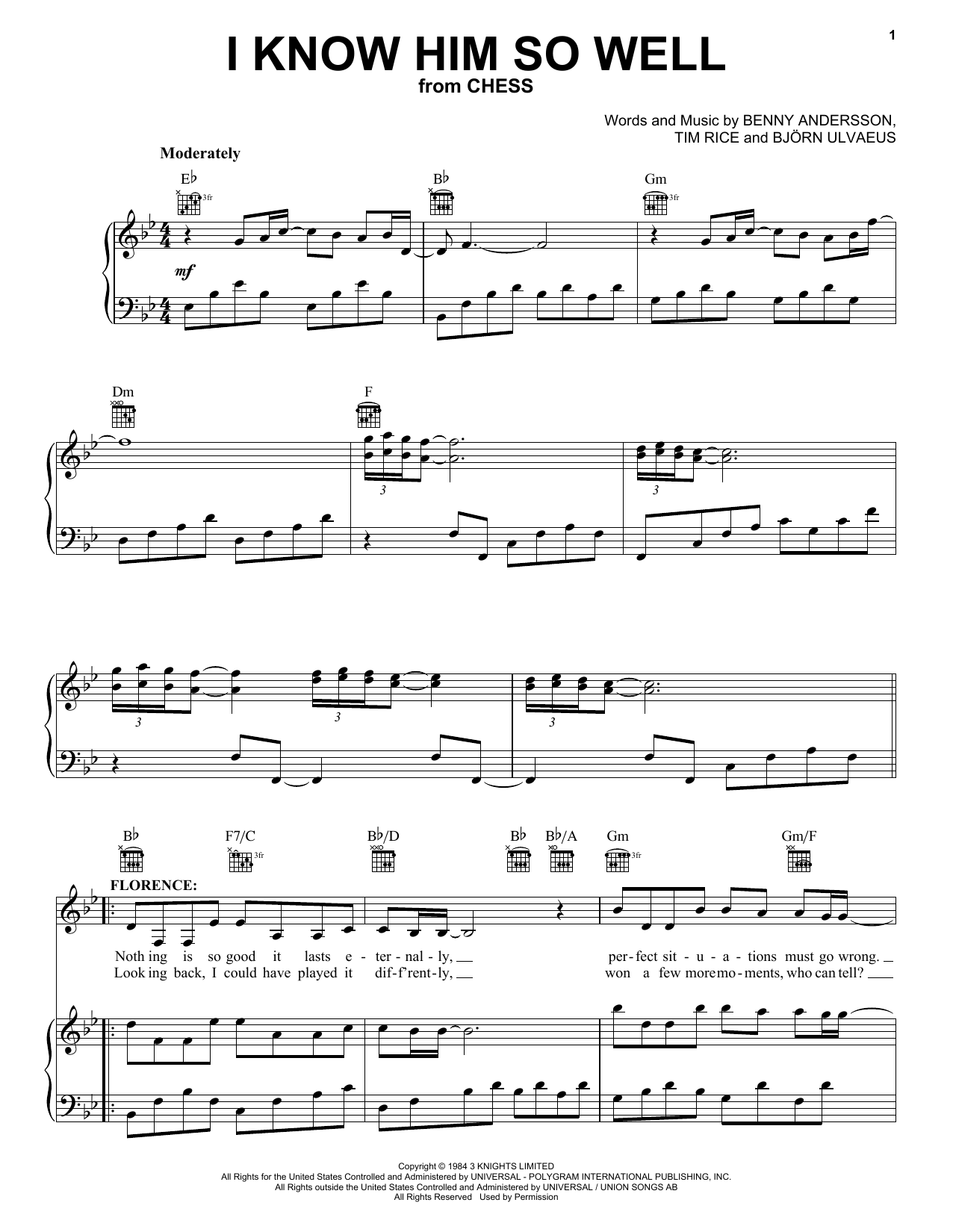 Produktgalerie: Seite 1 von 1 I Know Him So Well (from Chess), Benny Andersson, Tim Rice and Bjorn Ulvaeus, Gesang, Gitarre, Klavier