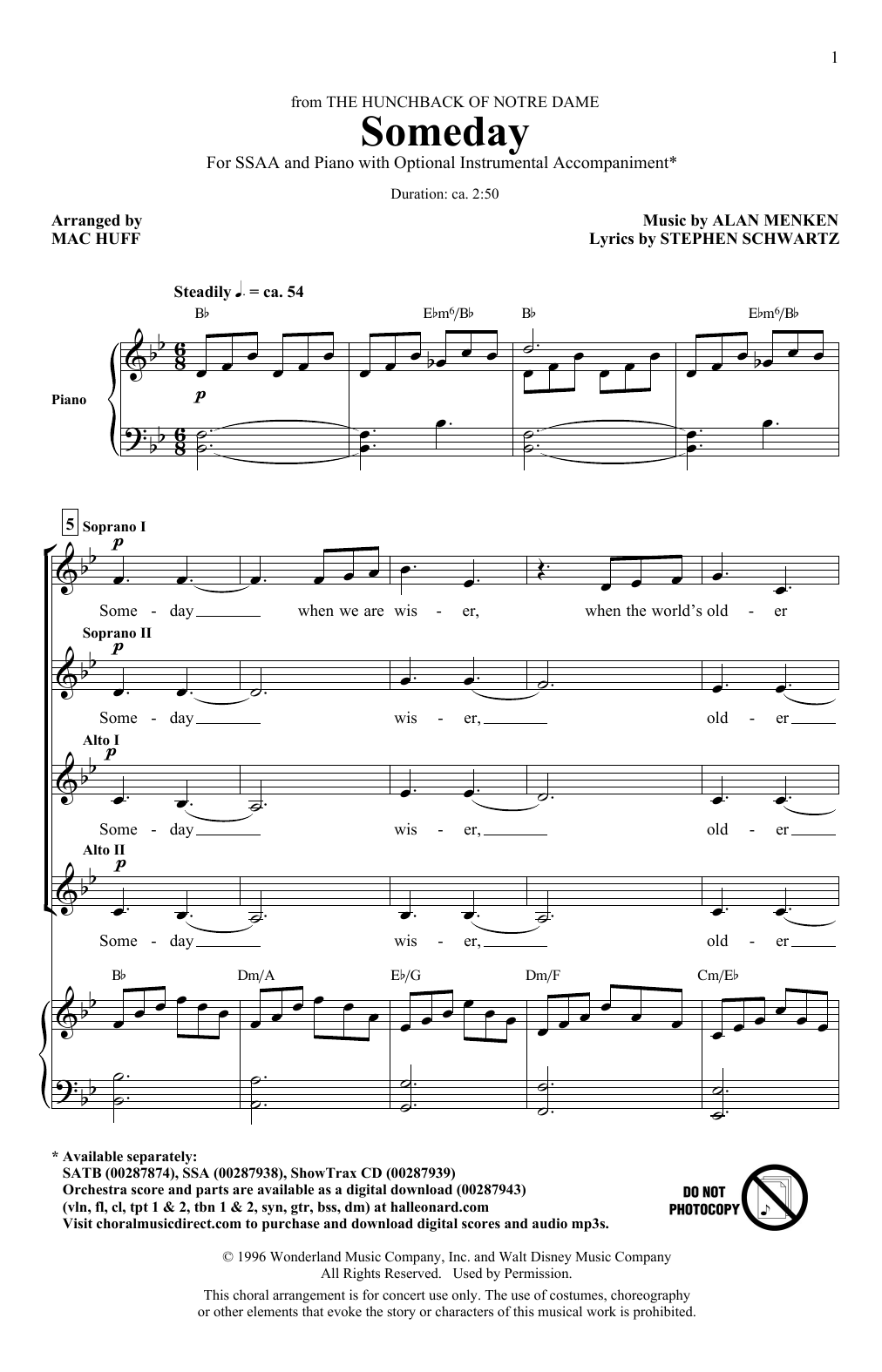 Product gallery: Page 1 of 1 Someday (from The Hunchback Of Notre Dame) (arr. Mac Huff), All-4-One