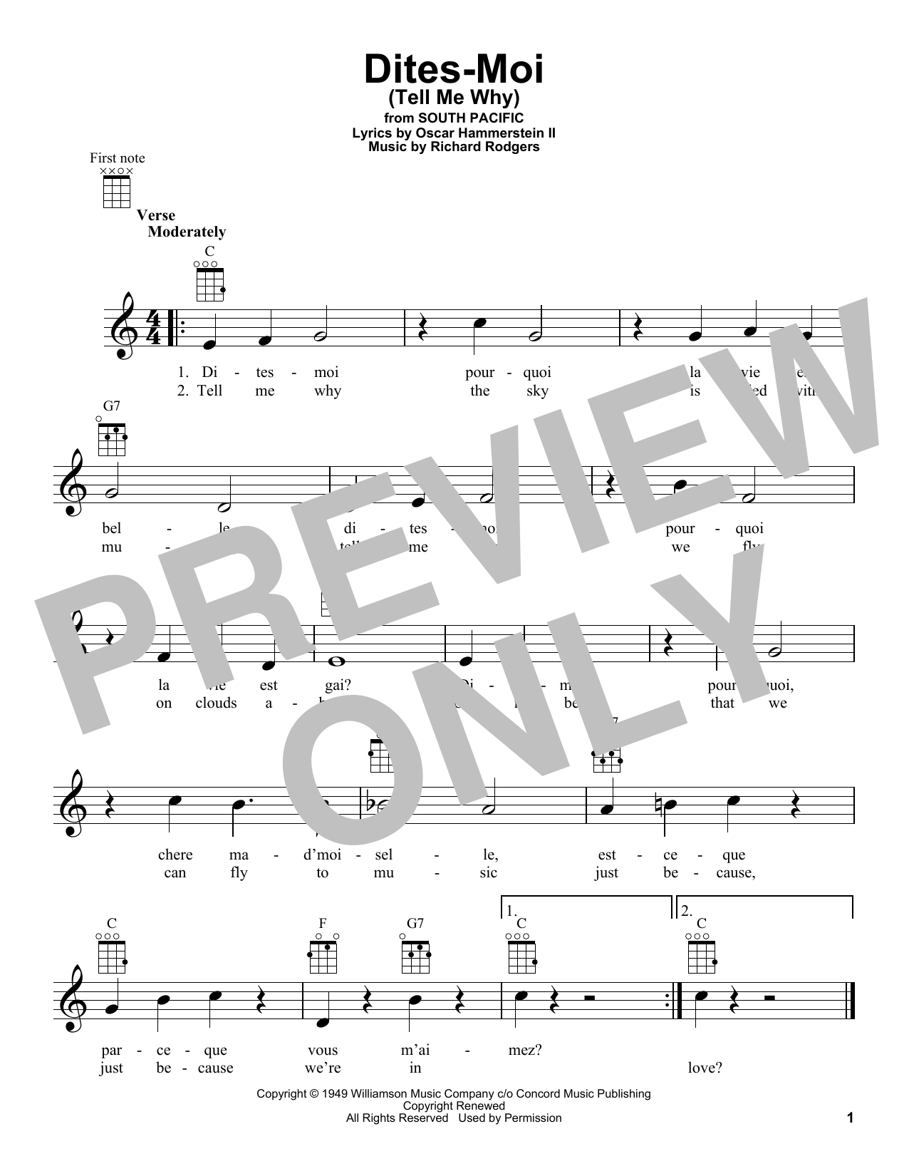 Product gallery: Page 1 of 1 Dites-Moi (Tell Me Why) (from South Pacific), Rodgers & Hammerstein