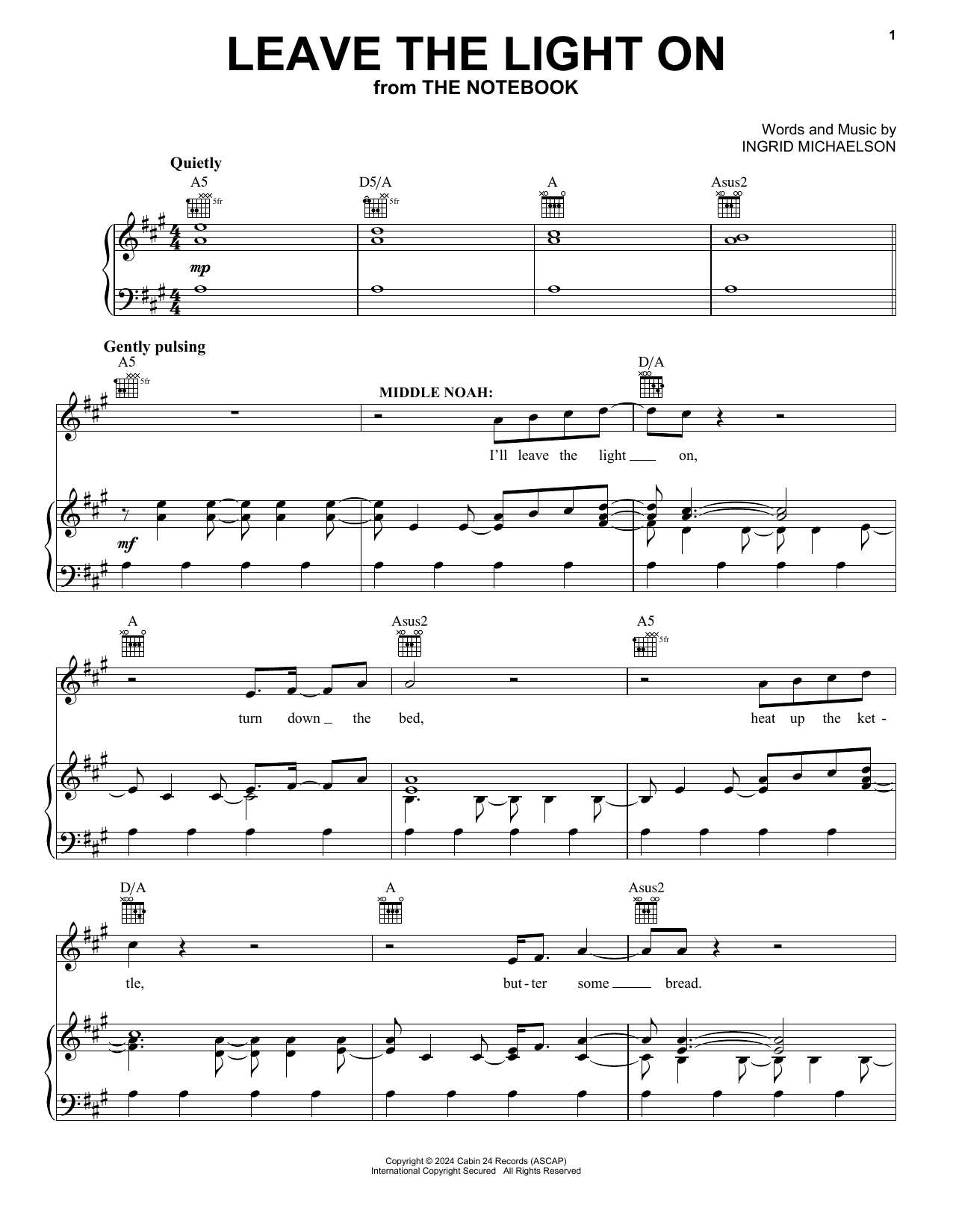 Produktgalerie: Seite 1 von 1 Leave the Light On (from The Notebook), Ingrid Michaelson, Gesang, Gitarre, Klavier