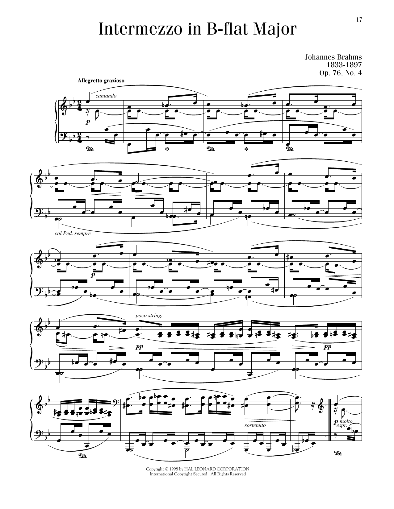 Produktgalerie: Seite 1 von 1 Intermezzo In B-flat Major, Op. 76, No. 4, Johannes Brahms, Klavier