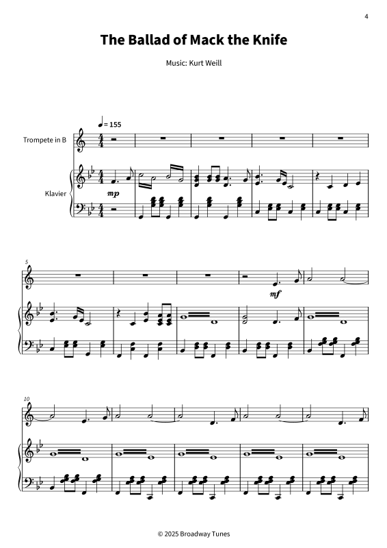 Produktgalerie: Seite 1 von 11 The Ballad of Mack the Knife, , (Trompete in B und Klavier)