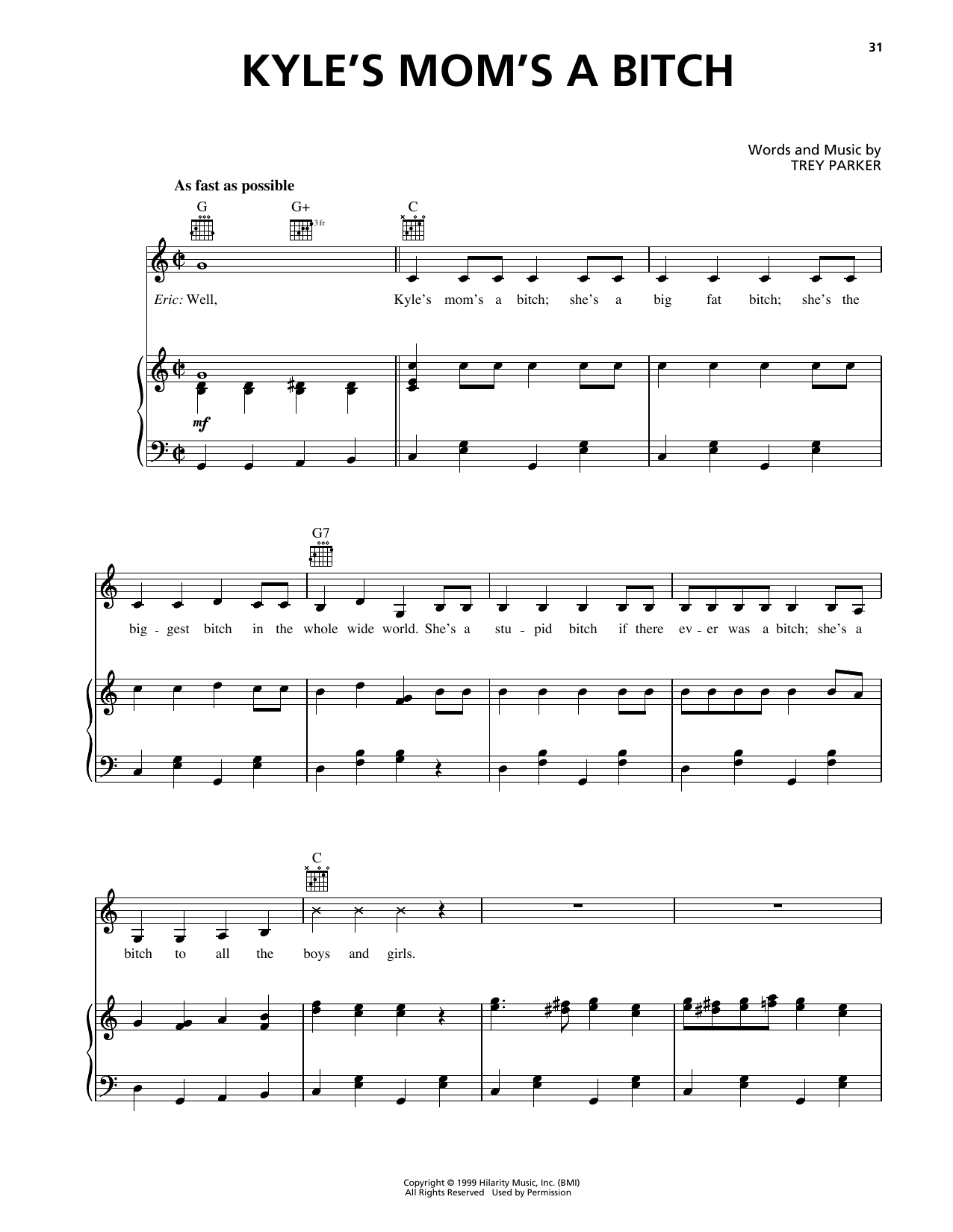 Produktgalerie: Seite 1 von 1 Kyle's Mom's A Bitch (from South Park), Trey Parker, Gesang, Gitarre, Klavier