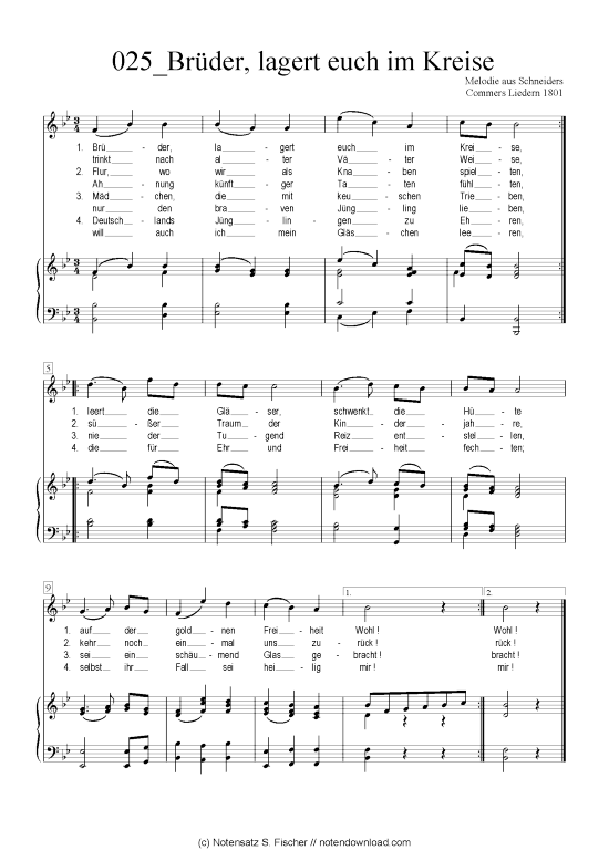 Produktbild zu: Brüder, lagert euch im Kreise Melodie aus Schneiders Commers Liedern 1801