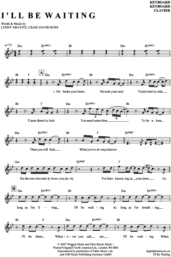 Product gallery: Page 1 of 4 I´ll be waiting , Kravitz, Lenny, (Keyboard)