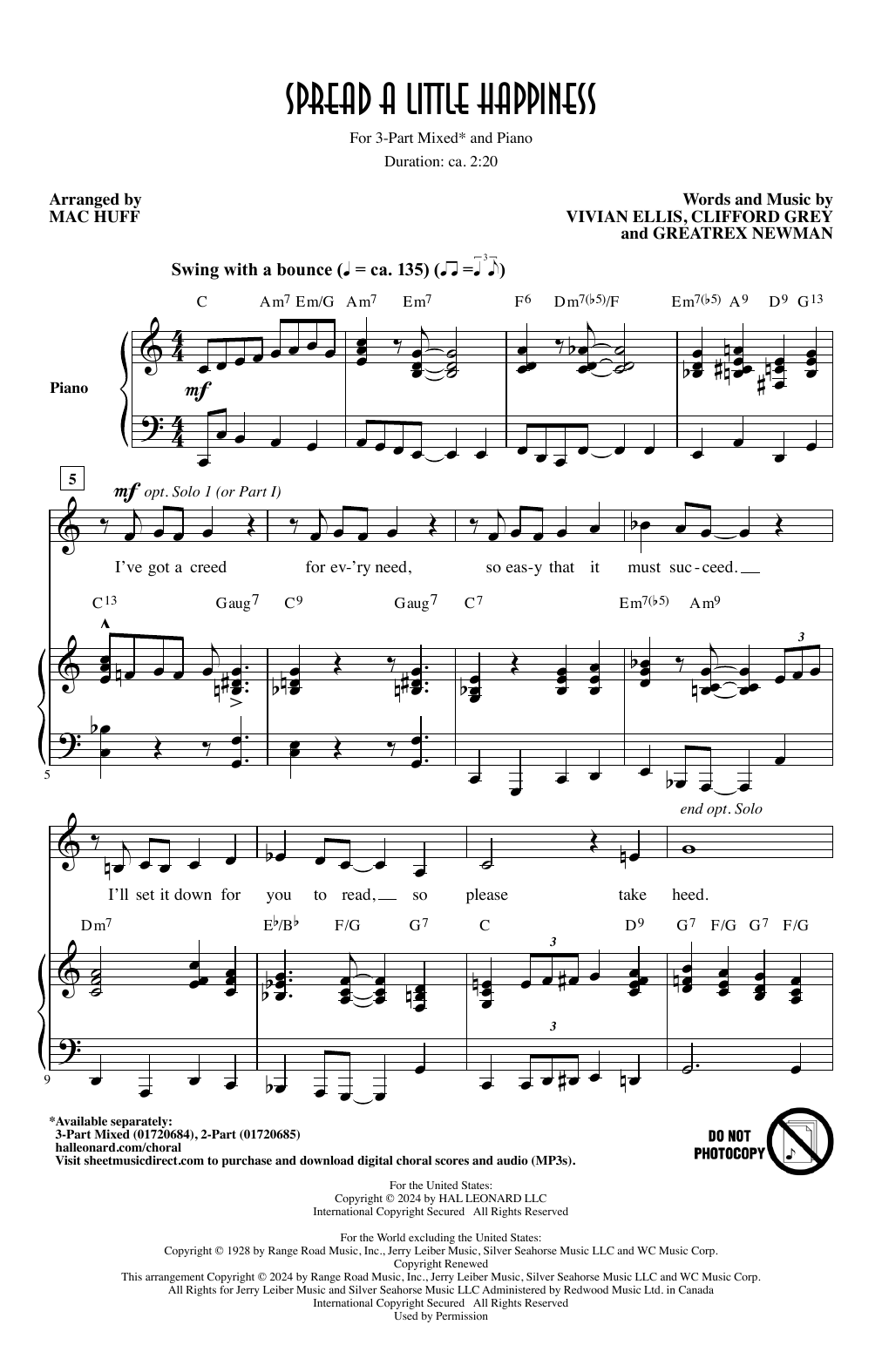 Produktbild zu: Spread A Little Happiness (arr. Mac Huff)