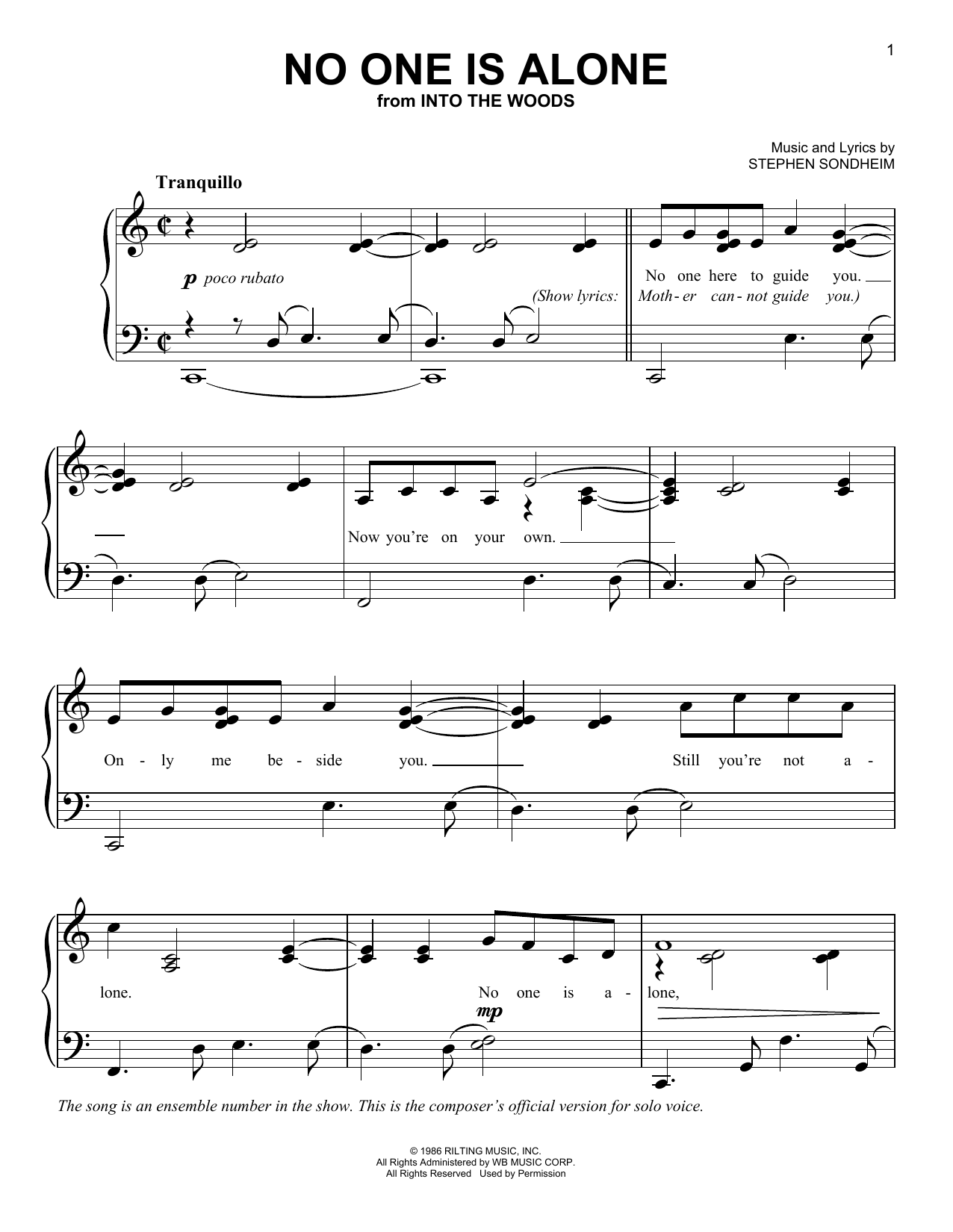 Produktbild zu: No One Is Alone - Part I (from Into The Woods)