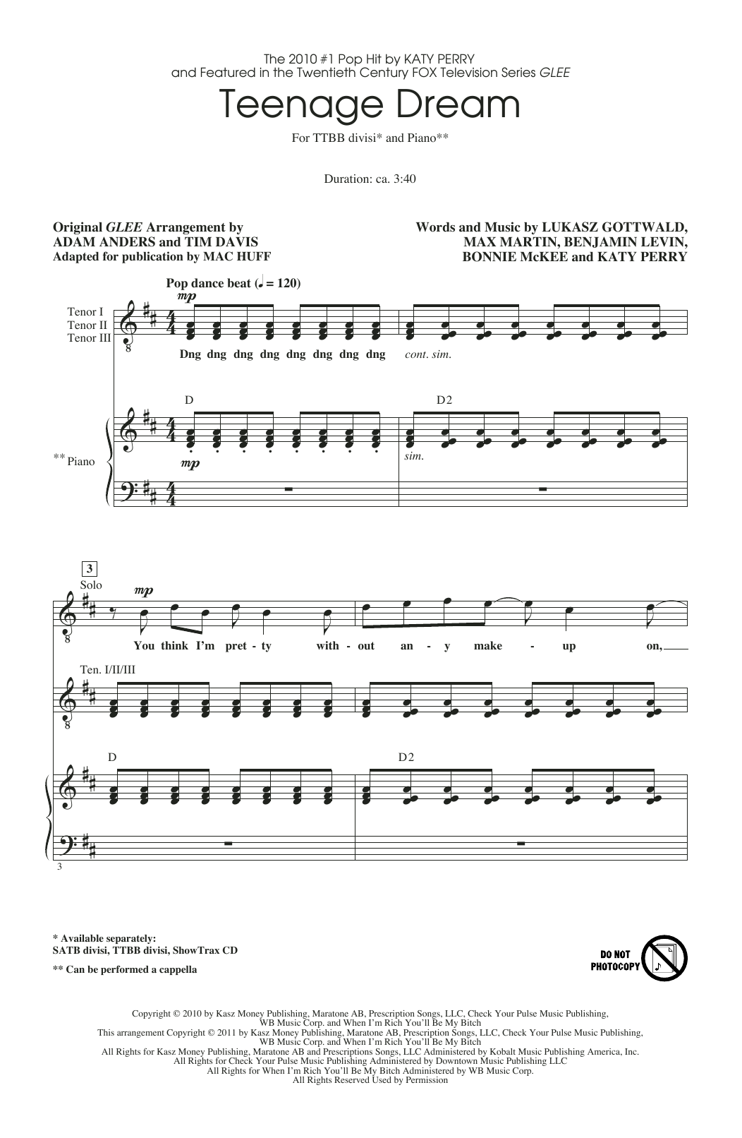 Produktbild zu: Teenage Dream (arr. Mac Huff)