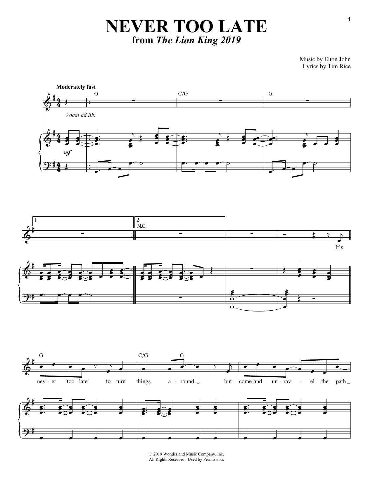 Produktbild zu: Never Too Late (from The Lion King 2019)
